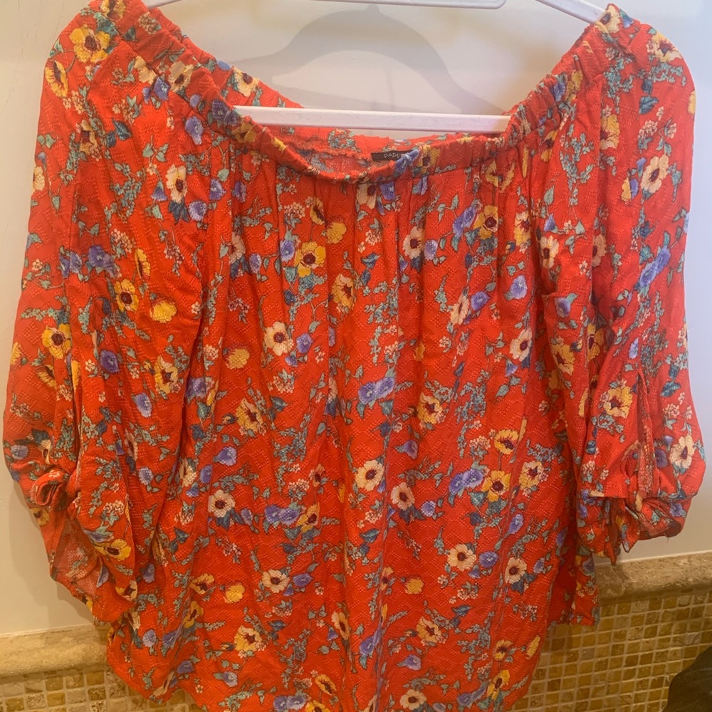 Paper moon Orange Floral 3/4 Top